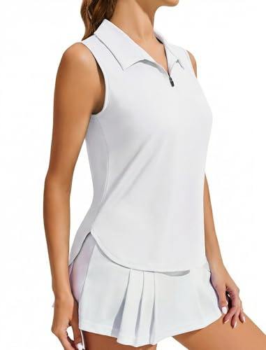 PINSPARK Poloshirt Damen Ärmellos Sport Tank Top mit Reißverschluss | UPF 50+ UV Shirt Atmungsaktiv Golf Shirt Schnelltrocknend Sporttop Sommer Gym Jogging Tennis Shirt