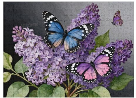 Lilac and Purple Butterflies Wooden Jigsaw Puzzle 1000 Piece Challenging Brain Teaser Puzzle for Adults Relaxing Leisure Decorative Home Entertainment
