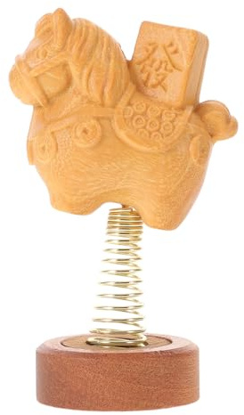 SHINEOFI Figurine de Cheval à Bascule en Bois Naturel 15 Cm – Sculpture Artisanale du Zodiaque Chinois 2026 – Décoration Feng Shui de Bureau et Voiture pour Nouvel an Chinois – Ornement