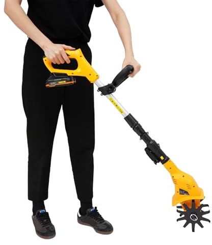 Fresa da giardino a batteria, zappa elettrica da 20 V, con manico regolabile 97-117 cm, larghezza fresa 10,5 cm, profondità di fresatura 25 cm, 250 giri/min, per aiuole agricole