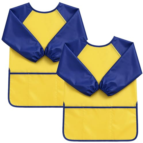 FEMONGY 2 pièces Tablier peinture enfant, Blouse peinture enfant | Tablier imperméable avec poches, Convient aux écoles, à l'art, à la peinture et à la cuisine