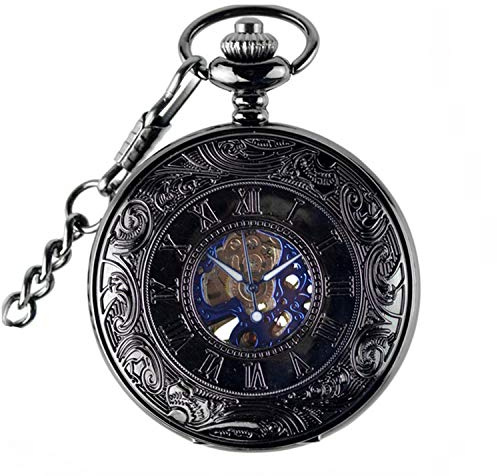 Avaner Taschenuhr mit Kette Analog Handaufzugwerk Unisex Uhr Gravierte Taschenuhr mit römische Ziffern für Herren Damen als Vatertag Muttertag Weihnachten Geschenk