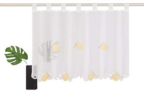 SIMPVALE Küchengardine, kurz, süßer Stil, mit Obststickerei, Café-Vorhänge, gelb, Height 60cm x Width 120cm
