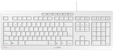 CHERRY Stream Keyboard, Kabelgebundene Tastatur, Belgisches Layout (AZERTY), Flüsterleiser Tastenanschlag, Einzigartiges Tippgefühl, Flaches Design, Weiß-Grau