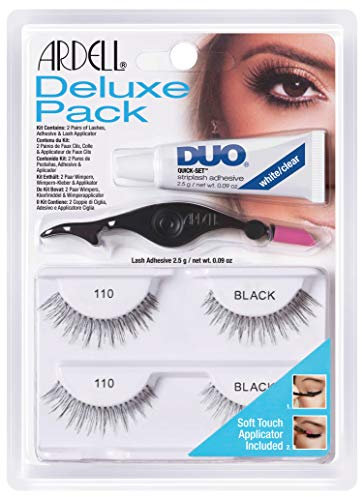 ARDELL Deluxe Pack - Style 110, 2x Paar Echthaarwimpern mit Duo Wimpernkleber und Applikator zum Anbringen der künstlichen Wimpern, das Original für Fake Lashes