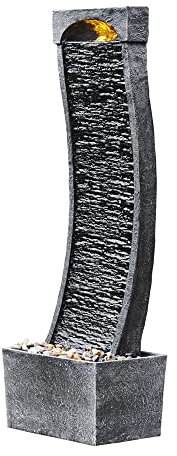Teamson Home Garden Water Feature with LED Lights and Pump, Large Garden Water Fountain, Indoor and Outdoor Curved Waterfall Fountain, Slate Effect