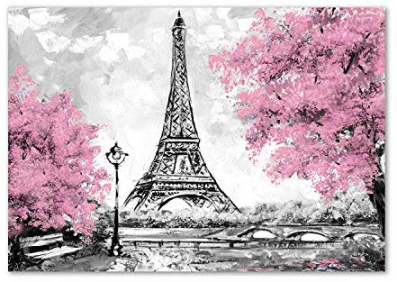 Tulup Leinwandbild - Wandkunst - Drucke auf Leinwand - Leinwanddruck -100x70 cm - Sehenswürdigkeiten & Architektur - Rosa - Eiffelturm Paris