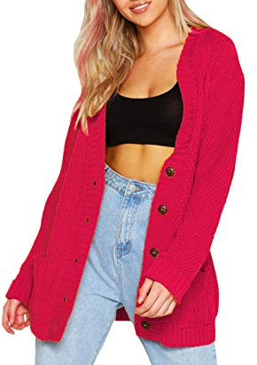 Mix Elegant Womens Chunky Cable Knit Cardigan Daisy Button Everyday Aran Long Sleeves Grandad Plus Sizes UK