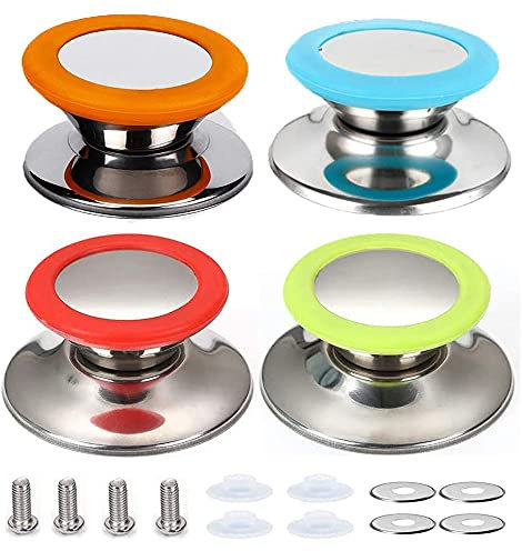 Deckelgriff, 4Pcs Kochtopf Deckel Griff, Pot Griffe Ersatz Silikon Topfdeckel Griff, Topfdeckelknopf, Deckelknopf Edelstahl, für Wasserkocher, Pfannen und andere Küchenutensilien (4 Farben)