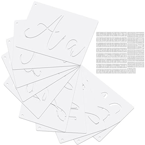 YXHZVON Juego de 45 Plantillas de Letras Alfabeto, Reutilizables Letras Mayúsculas Minúsculas Plantillas de Alfabeto, Letrero y Números Plástico para Pintar Dibujo Graffiti Decoración de Pared Hogar