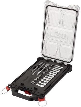 Milwaukee Ratschen- und Steckschl sseleinsatz Set 1/4 metrisch 28-teilig im PACKOUT Compact-Organiser Slim