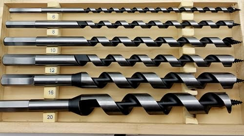 Schlangenbohrer Satz 6 tlg Holzbohrer 230 mm Bohrer Set 6-20 mm Holzkassette