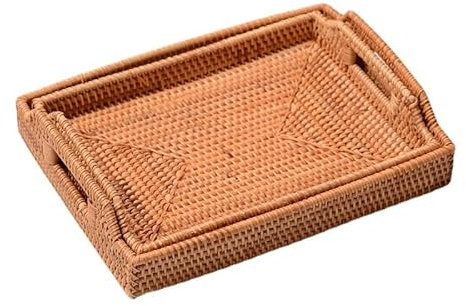 HHF Körbe Behälter Serviertablett aus Rattangeflecht, rechteckig, dekorativer Organizer for Couchtisch, Obst, Getränke, Snack, Badezimmer, Platte, Küche, Aufbewahrung Kleidung Lagerung ( Farbe : S+L )