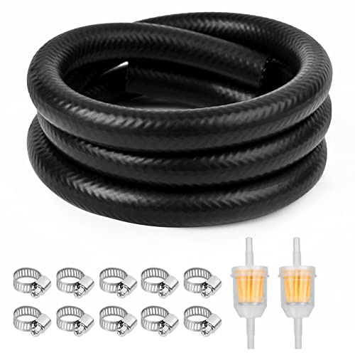 URAQT Kit Tubo Benzina, 2 Metri Ø 6 mm Tubo del Carburante, Tubazioni Benzina, con 10 Fascette Stringitubo e 2 Filtri Carburante, Kit Tubo Carburante per Motore, Automobile, Trattore, Scooter