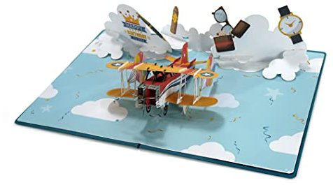CUTPOPUP 3D Flygplanskort - Födelsedagskort för män, pappor, fars dag, honom, pojke, son, bror, make, (plan)