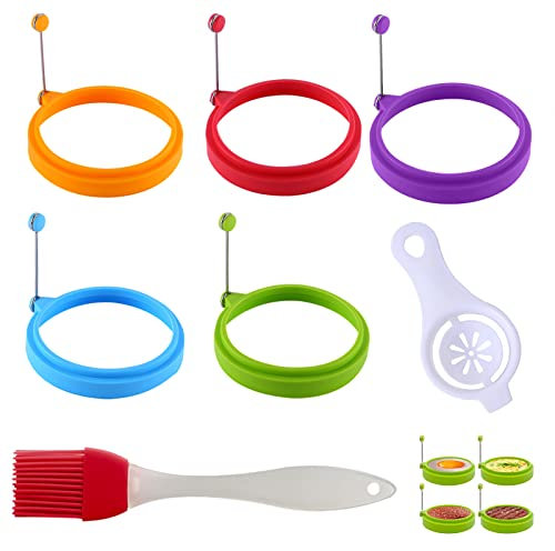 MANBOC Silikon Spiegeleiformen, Pancake Form Egg Ring Lebensmittelecht Spiegelei Silikonform, Temperaturbeständigkeit -40℃~230℃, Geeignet für Omeletts, Pfannkuchen Mit Eierabscheider + Ölpinsel