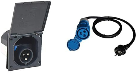 as - Schwabe Camping CEE-Caravan-Einspeisungsstecker, 230 V / 16 A, Grau I 61492 & Camping CEE-Adapterleitung Caravan, 1,5m H07RN-F 3G2,5 mit CEE-Kupplung, 230V, 16A, Schwarz, IP44, 60486