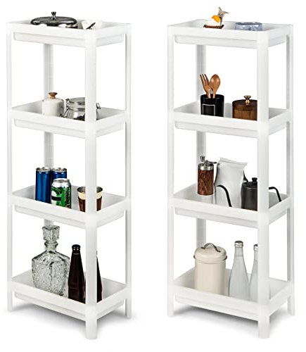 COSTWAY 2er Set Nischenregal schmal, 4 Ebenen Standregal mit hohlgeschnitztem Design, Regal für Badzimmer und Küche, weiß, modern, 36 x 23 x 99,5 cm