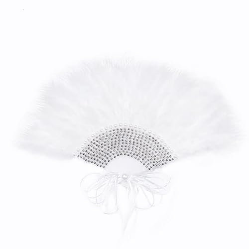 LUMoony Wedding Feather Fan 1 Piece Bridal Hand Fan Foldable Hand Fan Retro Hand Fan Flapper Hand Fan Bouquet Made of White Feathers Wedding Dance Costume Accessories Feather Fan