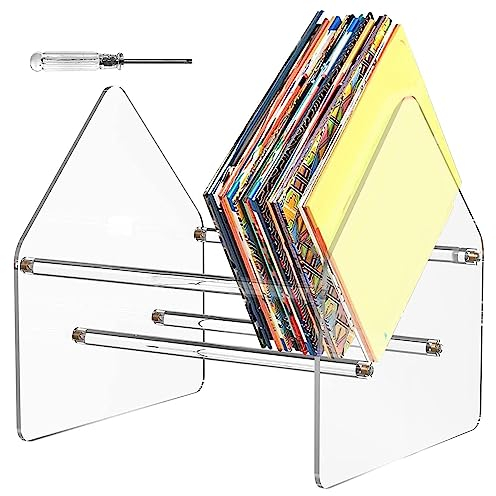 FASSME Display-Ständer, Schallplatten-Aufbewahrung, transparenter Acryl-Vinyl-Schallplatten-Display-Ständer für Zeitschriften, Schallplatten, Alben, Bücher, Dateien, Comics-Ständer