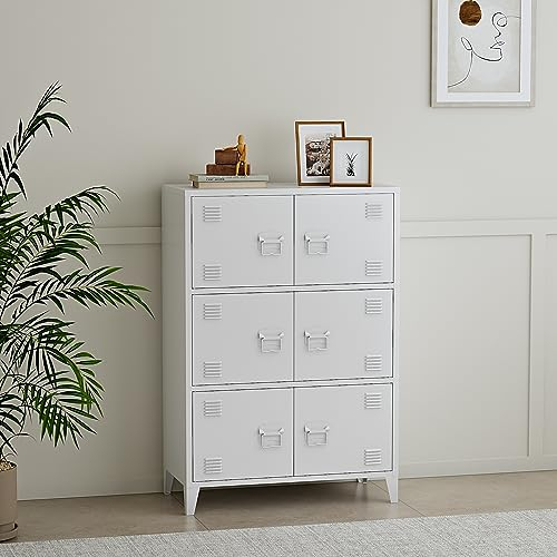 [en.casa] Büroschrank Hamina Aktenschrank mit 6 Türen Mehrzweckschrank mit 3 Ablagefächern Industrial Aufbewahrungsschrank aus Stahl Beistellschrank 80x40x113cm Weiß