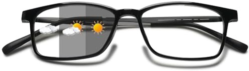 Lanomi Gafas de lectura fotocromáticas para hombre y mujer, filtro de luz azul, ayuda de lectura rectangular, protección UV, flexible, pantalla completa, gafas de sol con intensidad visual, Negro