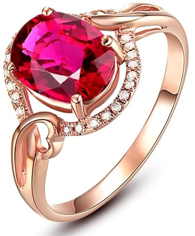 KnSam 18 Karat Au750 Gelbgold Trauringe, Lab Created Rubin 1.4ct Oval Klassiker Freundschaftsringe 18K Gold Echter Schmuck, Gr.56 (17.8)