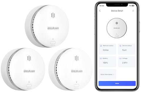 WLAN Rauchmelder,Rauchmelder mit austauschbarer Batterie, Feuermelder kompatibel mit Wisualarm Home Security App, TÜV-Zertifiziert nach EN 14604 (WLAN 3 Stück)