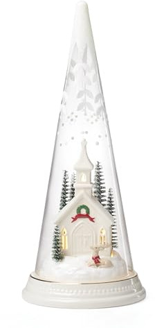 Lenox 896634 Lit Christmas Cone with Church Scene, Holiday Decor