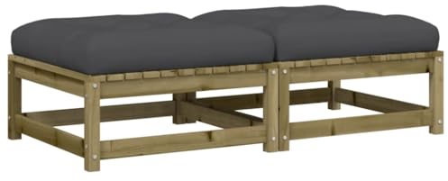vidaXL Gartenhocker 2 STK., Modular Gartenmöbel Lounge mit Kissen, Sitzhocker Hocker für Garten Terrasse Balkon, Holzhocker Fußhocker, Kiefernholz Imprägniert