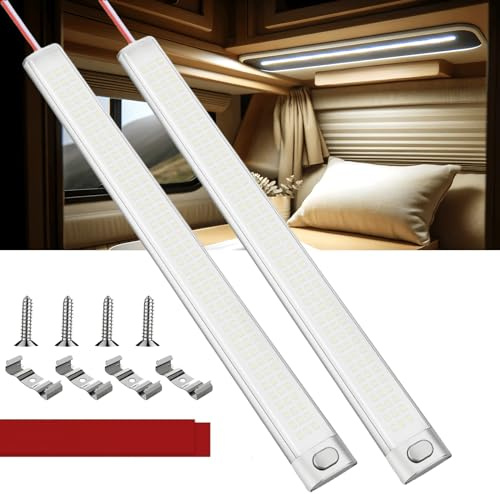 12V Led Lampe Wohnmobil, 10W 120 LED Auto Led Innenbeleuchtung Mit Schalter, 1600LM LED Leiste 12 Volt Led Bar für Auto Wohnmobil Van Bus Caravan Boat Küche Bad Bar LKW -2 Stück