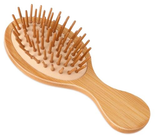 Natural Bamboo Brush, Mini Paddle Detangling Hairbrush Portable Bamboo Bristles Scalp Massage Comb Anti-Static Pocket Size Wooden Travel Hair Brush for Women & Men & Kids Thick/Thin/Curly/Dry Hair