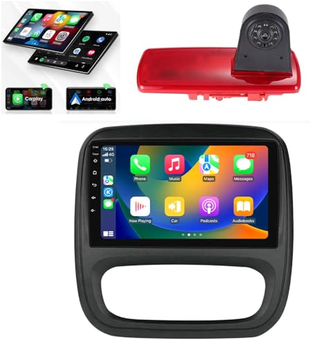 9 Zoll Android Autoradio mit GPS Navigation + HD Nachtsicht Auto Rückfahrkamera Ersatz für Fiat Talento Bus Kasten/Opel Vauxhall Vivaro B Combi Kasten Turbo FWD X82/Renault Trafic III 3 Bus Kasten