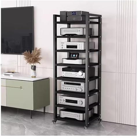 audio rack hifi regal Audio-Video-Medienschrank Mit Höhenverstellbarem Regal Und Rollen, Wohnzimmer 5 6 7 8 Etagen Unterhaltung Stereo Komponenten Rack Für Kleinen Raum ( Color : Black-#2 , Size : 8 t