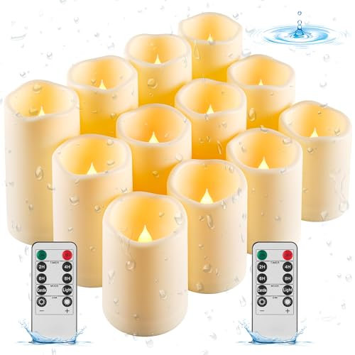 Da by LED Candela Impermeabile Per Esterni Candela Finta In Plastica Con Timer Remoto Set 12 pezzi (Avorio)