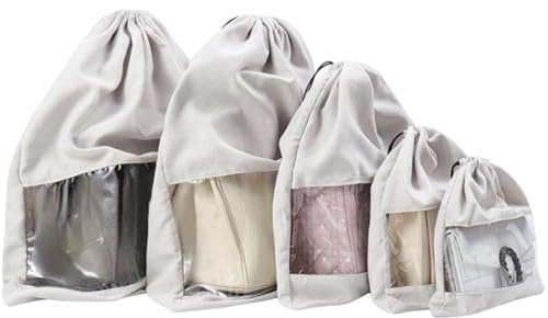 YUKQEYLE Bolsas de Polvo Para Bolsos y Bolsos Terciopelo, Transparente Bolsa Protectora,Bolsas para Zapatos Viajes,Bolsas de almacenamiento Diarias-Gris