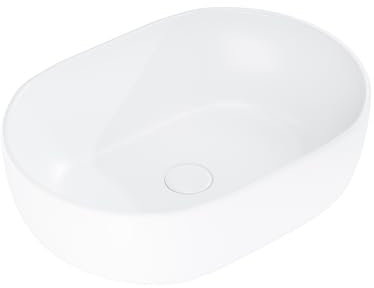 Eridanus Vitreous China Washbasin, Rectangular White Gloss Ceramic Basin for Bathroom Countertops, Perfect for Cloakroom Vanity Sinks, 480 x 340 x 145mm