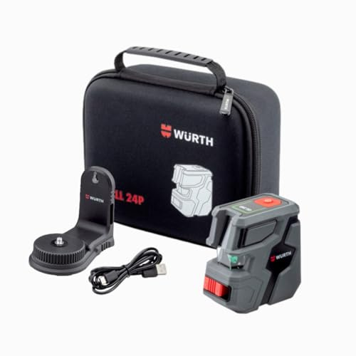 Würth Laser a linee incrociate CLL 24P verde - autolivellante, alloggiamento robusto, supporto magnetico USB Type-C, linee laser precise per applicazioni professionali, linee guida a 360°