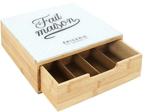 Porte capsule en bois et verre 30x30 cm BROOKLYN marron et blanc