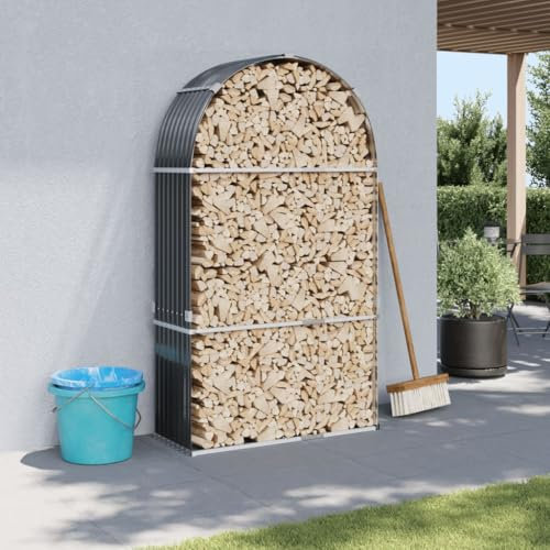 Xichuzi Kaminholzunterstand Anthrazit 120x45x210 Verzinkter Stahl, Holzunterstand, Holzstapelhilfe, Aufbewahrung Holz, Holzregal, Brennholzregal Außen, Kaminholz Aufbewahrung - 364562