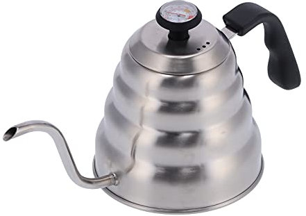 Kaffeekanne, 1200 ml, Edelstahlkanne mit Thermometer, Schwanenhals, Handkaffeekanne, Kaffeeutensilien