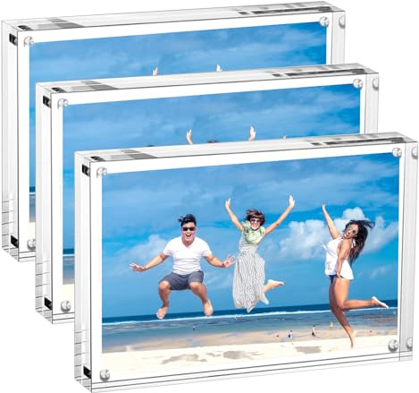 SHOPUKASA 4×6 (2 Pack) Acrylic Photo Frame 4x6 Inches — Double Sided Magnetic Picture Frame, Clear Freestanding Desktop Photo Block, Frameless Display for Home Decor & Office Desk Accessories