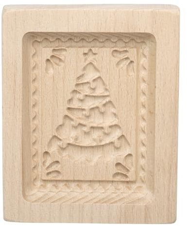 QUARKZMAN Molde de Galletas de Madera 3.94 x 3.15 Molde de Galletas de Madera Cuadrado con Árbol de Navidad Tallado Herramienta de Horneado de Galletas Prensa de Galletas Sello