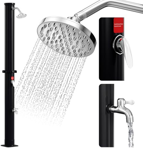 Eulenke Solardusche 20L Solar Gartendusche mit 360°Regenduschkopf und Wasserhahn, Warmes Wasser Max. 60℃, ohne Stromanschluss, Pooldusche, Schwarz