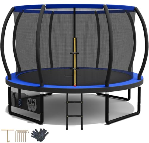 Devoko Trampolino da Esterno Ø 228/305/366/427 cm, Certificazione GS, per Bambini, con Rete di Sicurezza, Scala, Design a Zucca, Portata Massima 150 kg