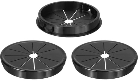 sourcing map 3Pcs Desk Grommet Black, Snap Bushing Grommet With Shutter for Holes with 2.76(70mm) Mounting, Round Nylon Snap in Cable Desk Grommet for Cables and Cords Management