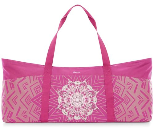 Gonex Yogatasche, Extra Große Canvas Sporttasche mit Wasserdichtem Fach & Metallreißverschluss, Für Matte & Blöcke, Stylische Tragetasche für Damen, Ideal für Yoga, Pilates, Reisen, Rosenrot