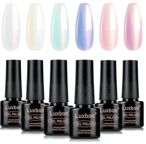 Luxbon 6 pz Smalto Gel Semipermanente Perla Set - Colore Primaverile Set Smalto Gel di lunga durata, uv led Soak Off Nail Art Designs Manicure Kit 009