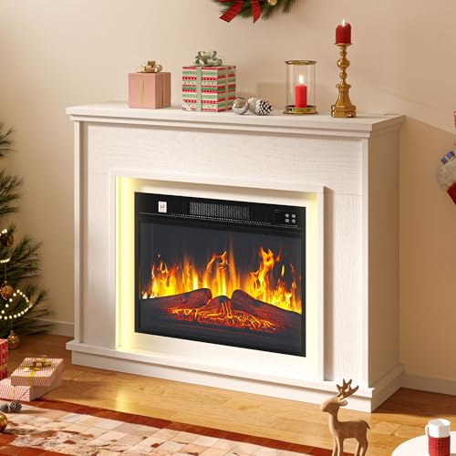 DWVO Electric Fireplace, Electric Fire and Surround Suite 39 and Realistic Flame Effect Fire,White FirePlaces Reach up to 30㎡ Space with Programmable Timer and LED Light Strip, 100x26x80.5CM | Electric fires free standing, 3 Flame Effects, 16-Colour LED Strip, Remote Control, Overheat Protection, 17-27°C
