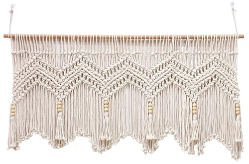 KDAMGOQE Tende Macrame per finestre, Tende Macrame per finestre, mantovana Intrecciata in Corda di Cotone da 52x21 Pollici, mantovana a Parete Corta Boho per Camera da Letto Cucina Bagno Soggiorno p